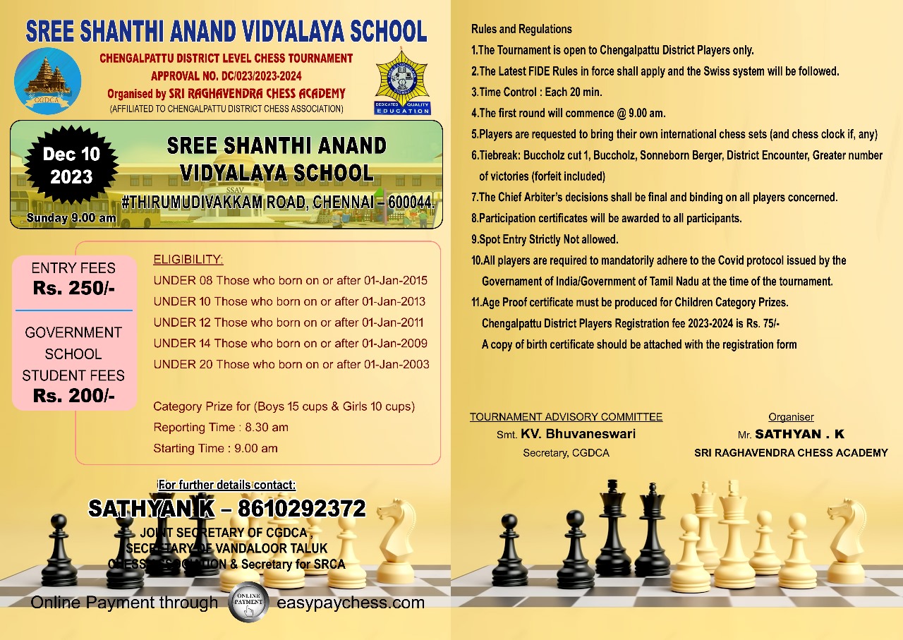 1st Bangalore International Grandmasters Open Chess Tournament 2024 